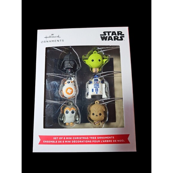 Star Wars Hallmark 6 Pack Miniature Mini ChristmasOrnaments Yoda Porg BB8 R2-D2 - Picture 1 of 2
